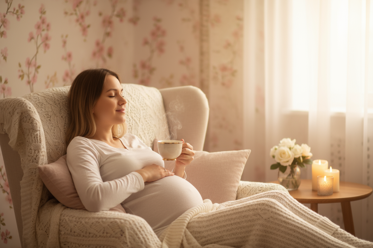 Je veux que ça symbolise et illustre parfaitement mon offre "pause maman". il faut que l'image montre quelque chose de doux, d'apaisant, de réconfortant mettant en scène une mère ou future mère. 
